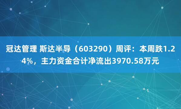 冠达管理 斯达半导（603290）周评：本周跌1.24%，主力资金合计净流出3970.58万元